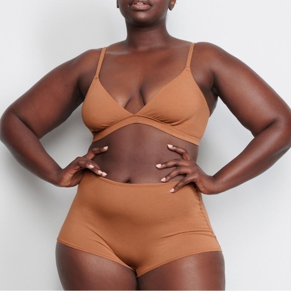 SKIMS XXS Plunge Bras Womens Cotton Jersey Triangle Bralette Camel NWT - Picture 2 of 7